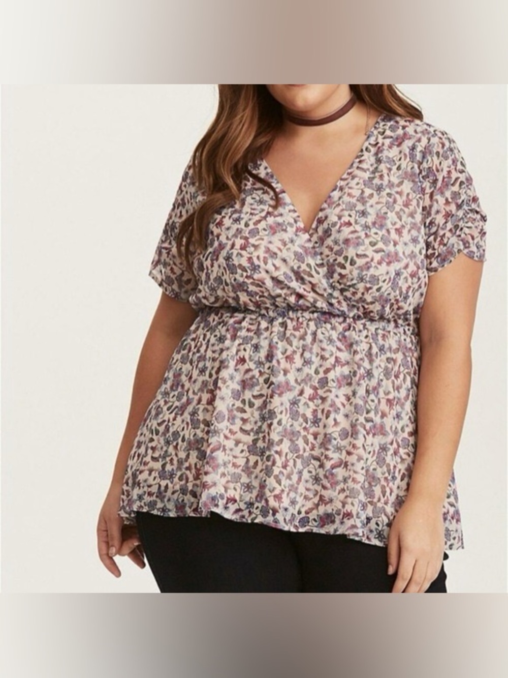 Torrid floral print chiffon babydoll top cottage core boho peasant  floral Sz 3X